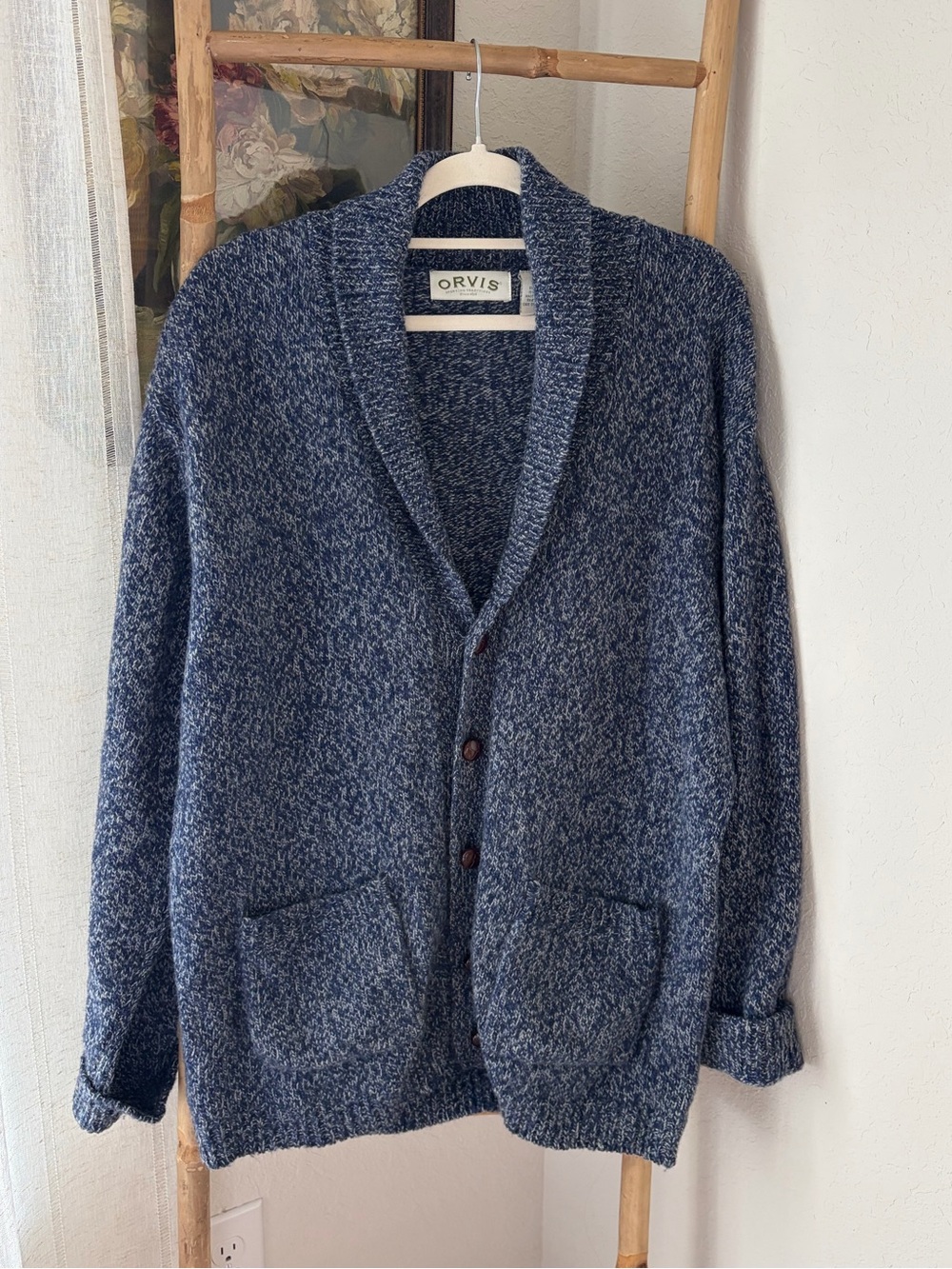 Orvis Wool Blend Blue Cardigan Sz Large